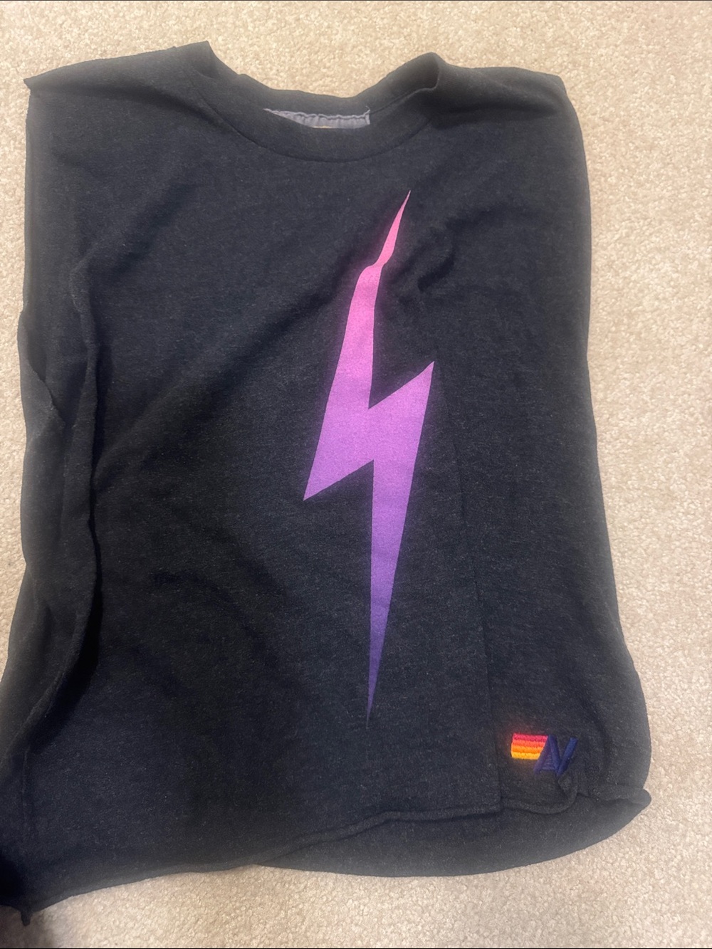 Aviator Nation Black Tank with Purple Gradient Lightning Graphic